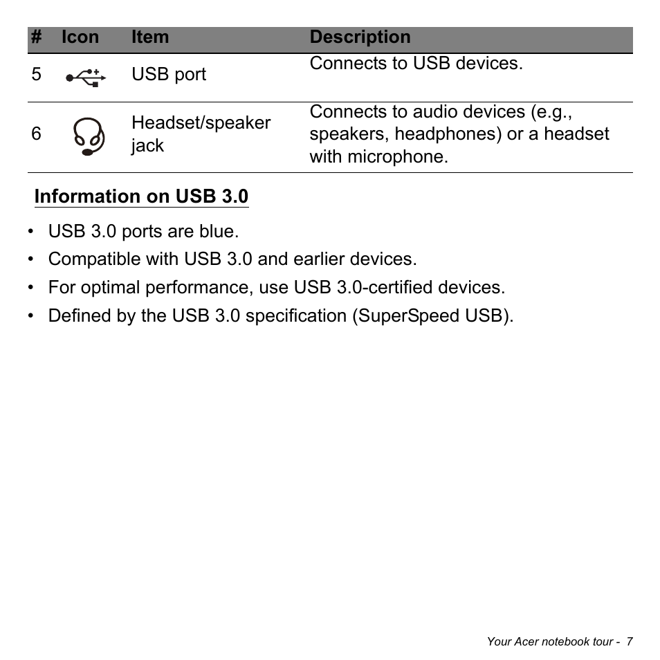 Information on usb 3.0 | Acer Aspire E1-430P User Manual | Page 27 / 103