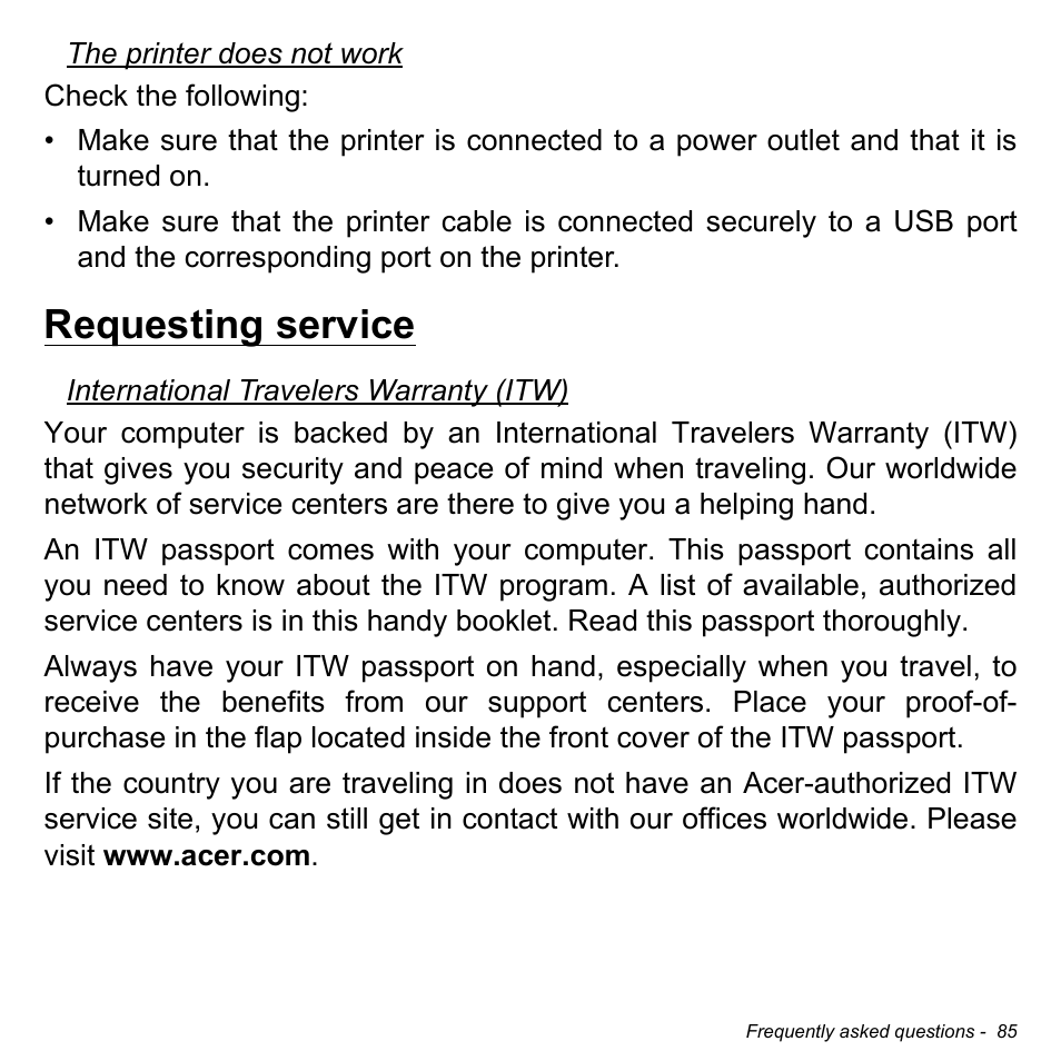Requesting service | Acer Aspire E1-430P User Manual | Page 85 / 103