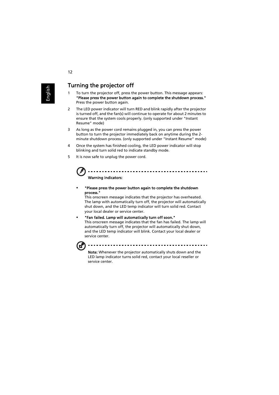 Turning the projector off | Acer P7605 User Manual | Page 22 / 67