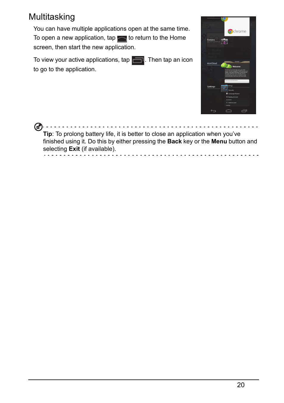 Multitasking | Acer V360 User Manual | Page 20 / 71