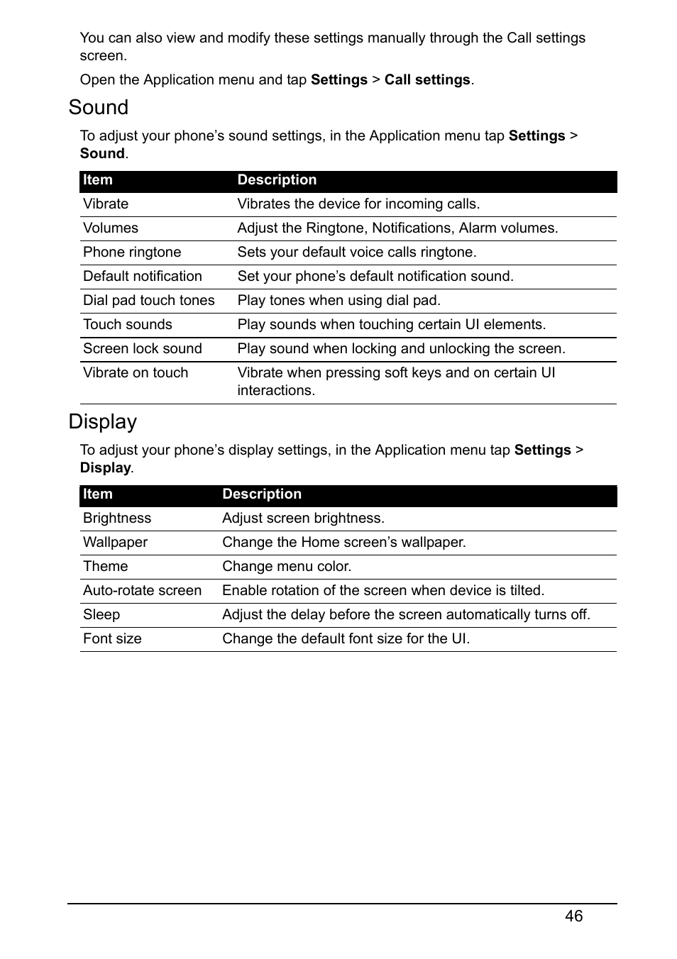 Sound, Display | Acer V360 User Manual | Page 46 / 71