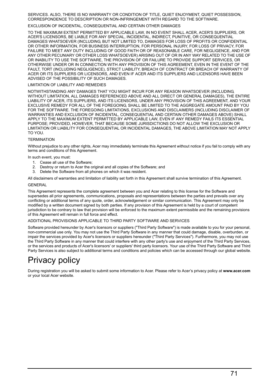 Privacy policy | Acer V360 User Manual | Page 71 / 71