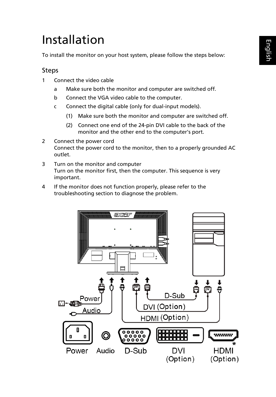 Installation | Acer V243H User Manual | Page 22 / 29