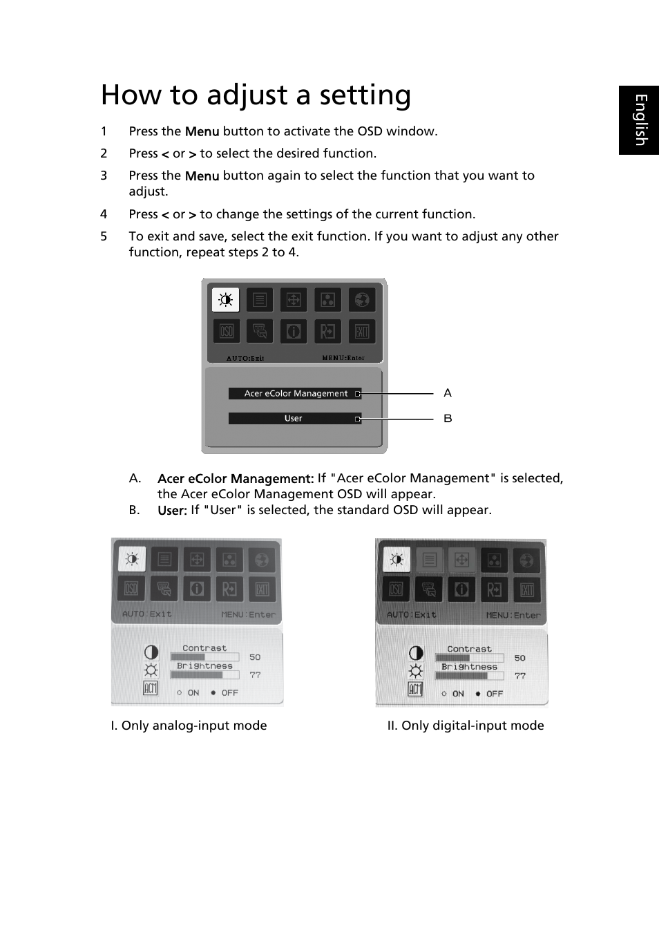How to adjust a setting | Acer V243H User Manual | Page 24 / 29