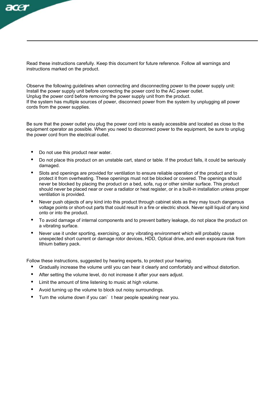 Information for your safety and comfort | Acer X233H User Manual | Page 3 / 23
