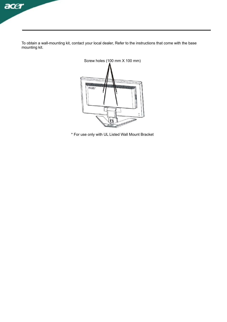 Wall mounting (optional), X233h | Acer X233H User Manual | Page 8 / 23