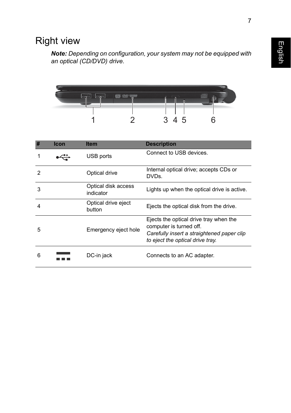 Right view | Acer Aspire E1-470G User Manual | Page 7 / 9