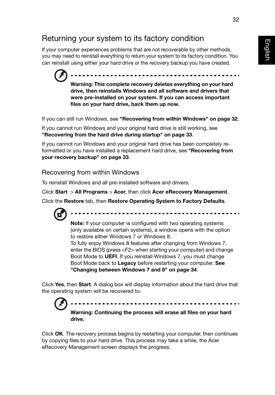 Returning your system to its factory condition | Acer TravelMate P245-MG User Manual | Page 51 / 87