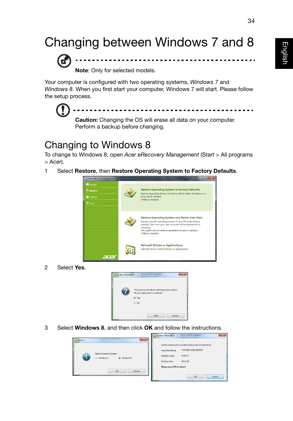 Changing between windows 7 and 8, Changing to windows 8 | Acer TravelMate P245-MG User Manual | Page 53 / 87