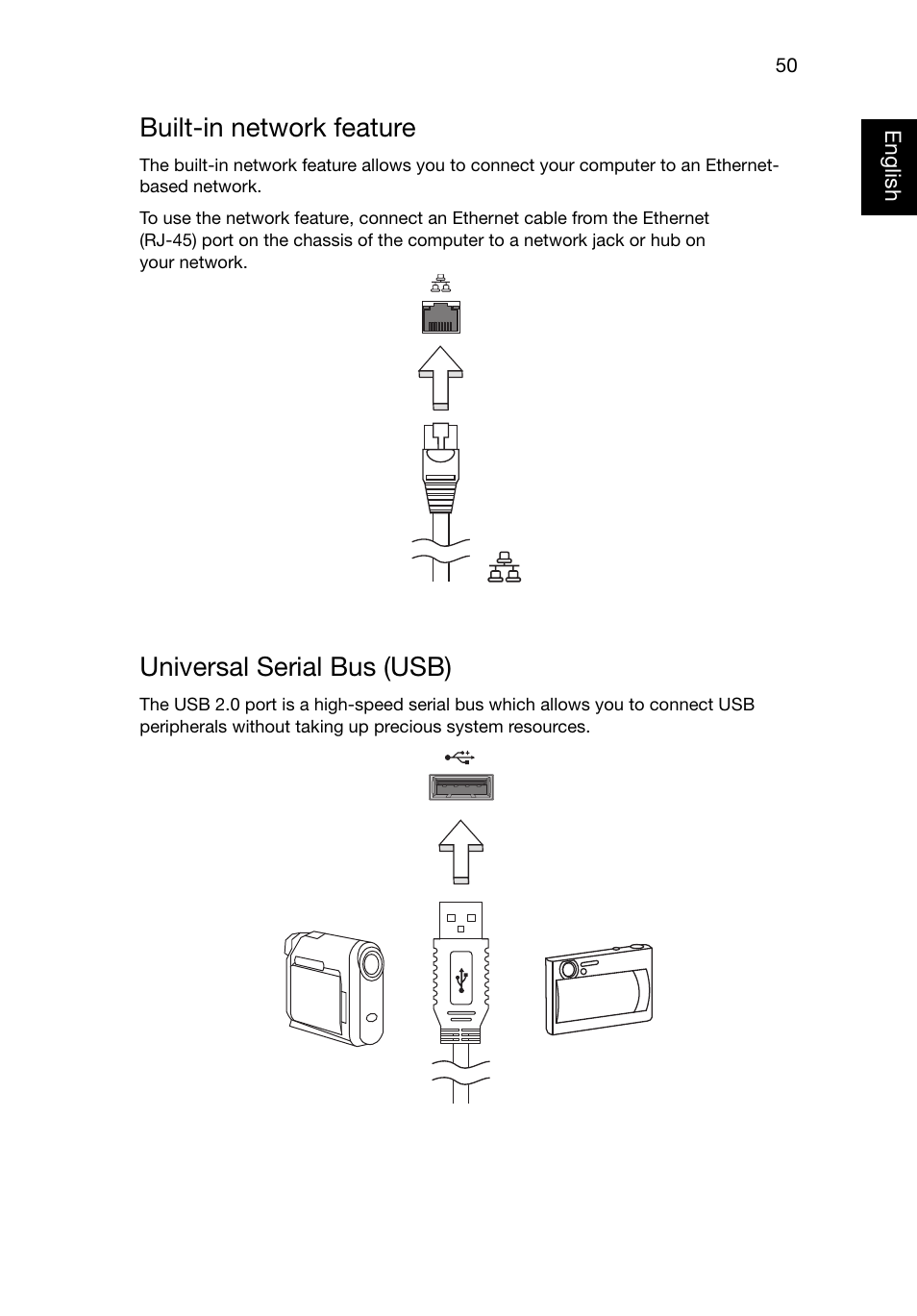 Built-in network feature, Universal serial bus (usb) | Acer TravelMate P245-MG User Manual | Page 69 / 87