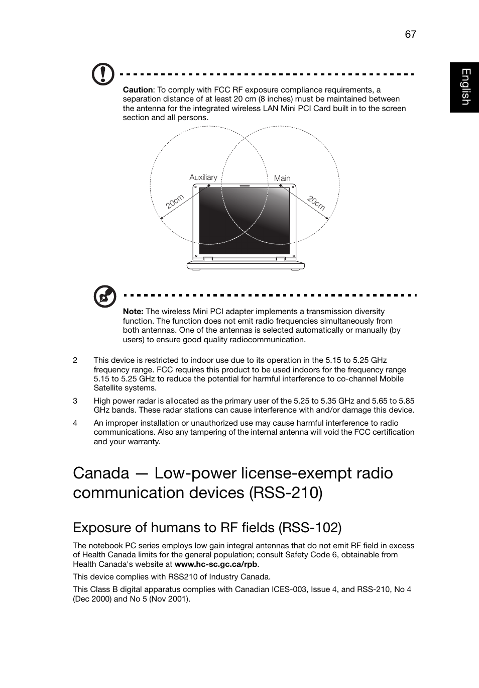 Exposure of humans to rf fields (rss-102), English | Acer TravelMate P245-MG User Manual | Page 86 / 87