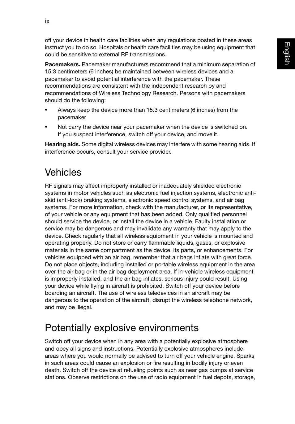 Vehicles, Potentially explosive environments | Acer TravelMate P245-MG User Manual | Page 9 / 87