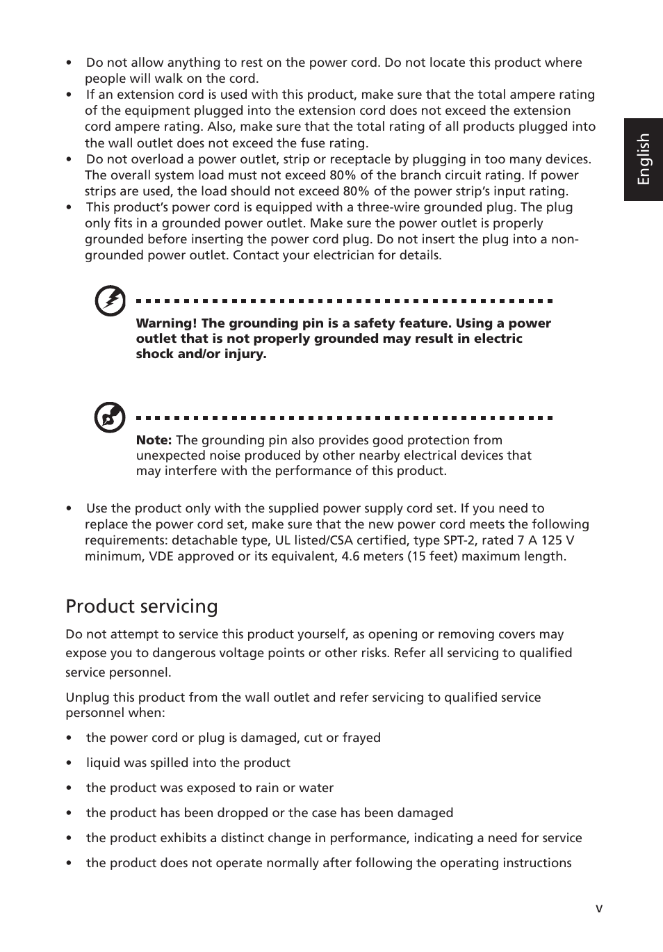 Product servicing, English | Acer G223HQL User Manual | Page 5 / 30
