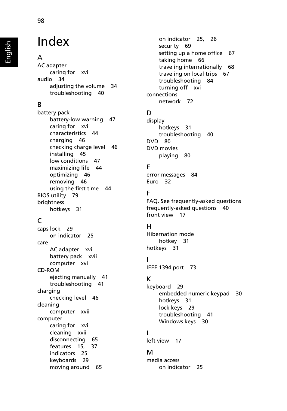 Index | Acer Aspire 7520 User Manual | Page 118 / 119