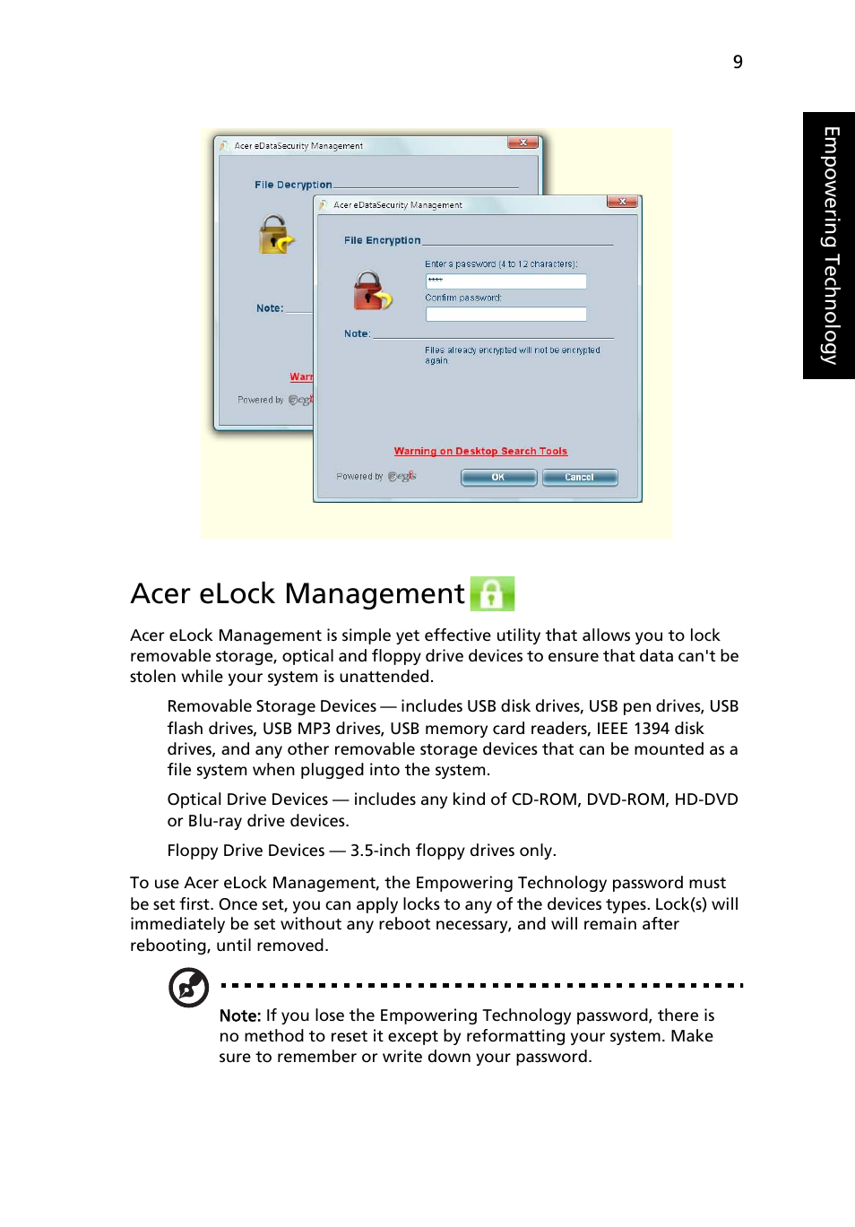 Acer elock management | Acer Aspire 7520 User Manual | Page 29 / 119