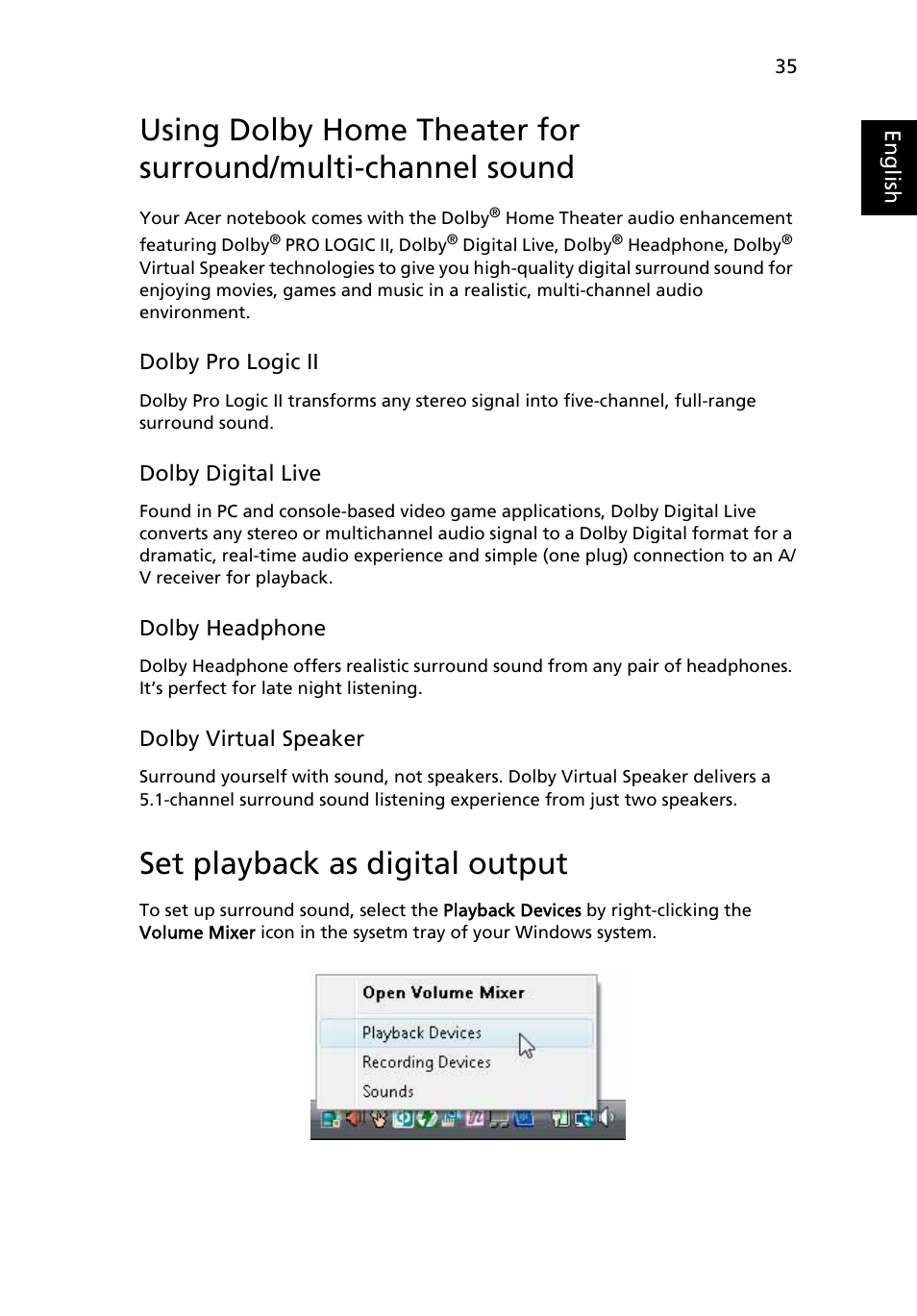 Set playback as digital output | Acer Aspire 7520 User Manual | Page 55 / 119