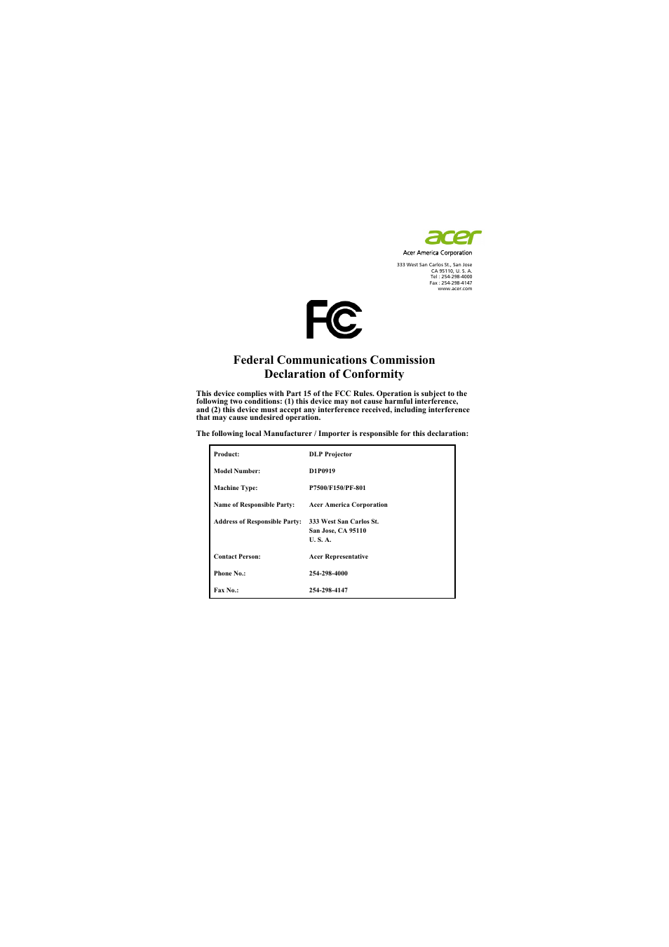 Acer P7500 User Manual | Page 61 / 61