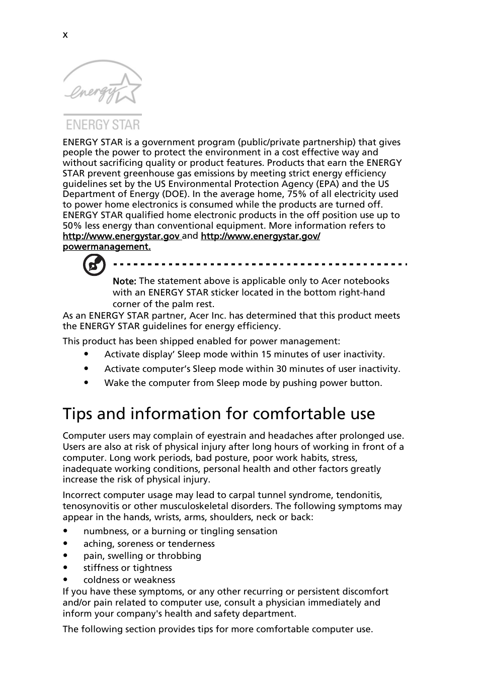 Tips and information for comfortable use | Acer AOA150 User Manual | Page 10 / 52