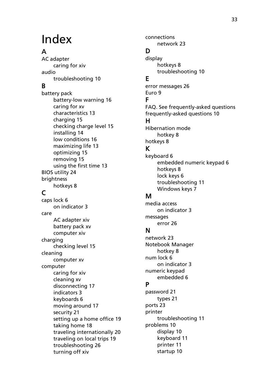 Index | Acer AOA150 User Manual | Page 51 / 52