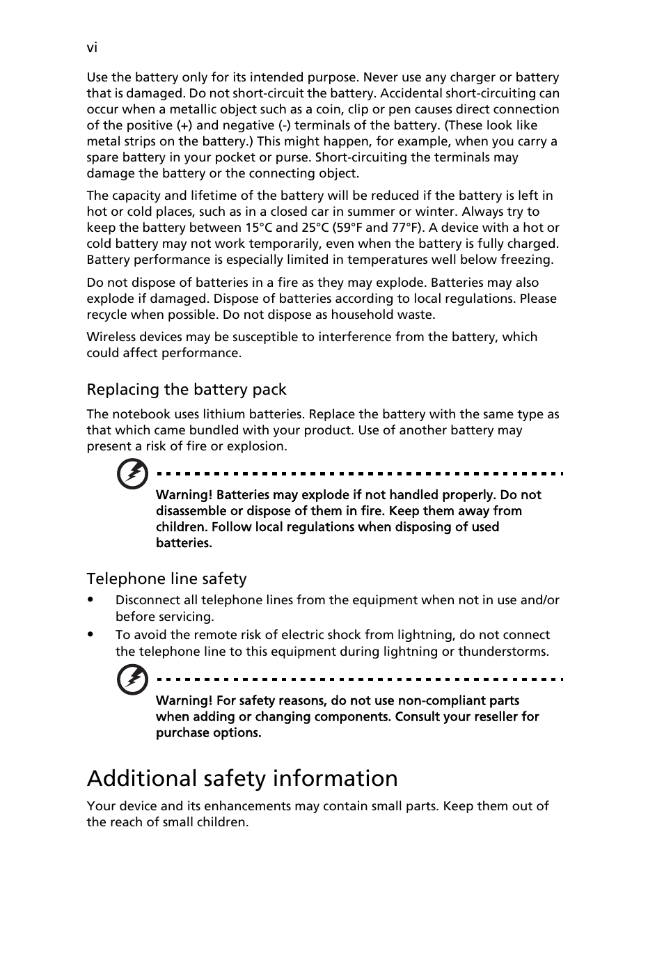 Additional safety information | Acer AOA150 User Manual | Page 6 / 52