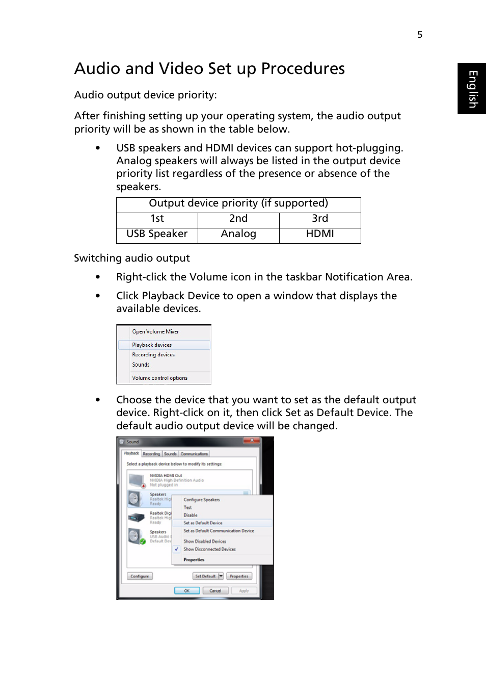 Audio and video set up procedures | Acer Aspire Z5801 User Manual | Page 15 / 29