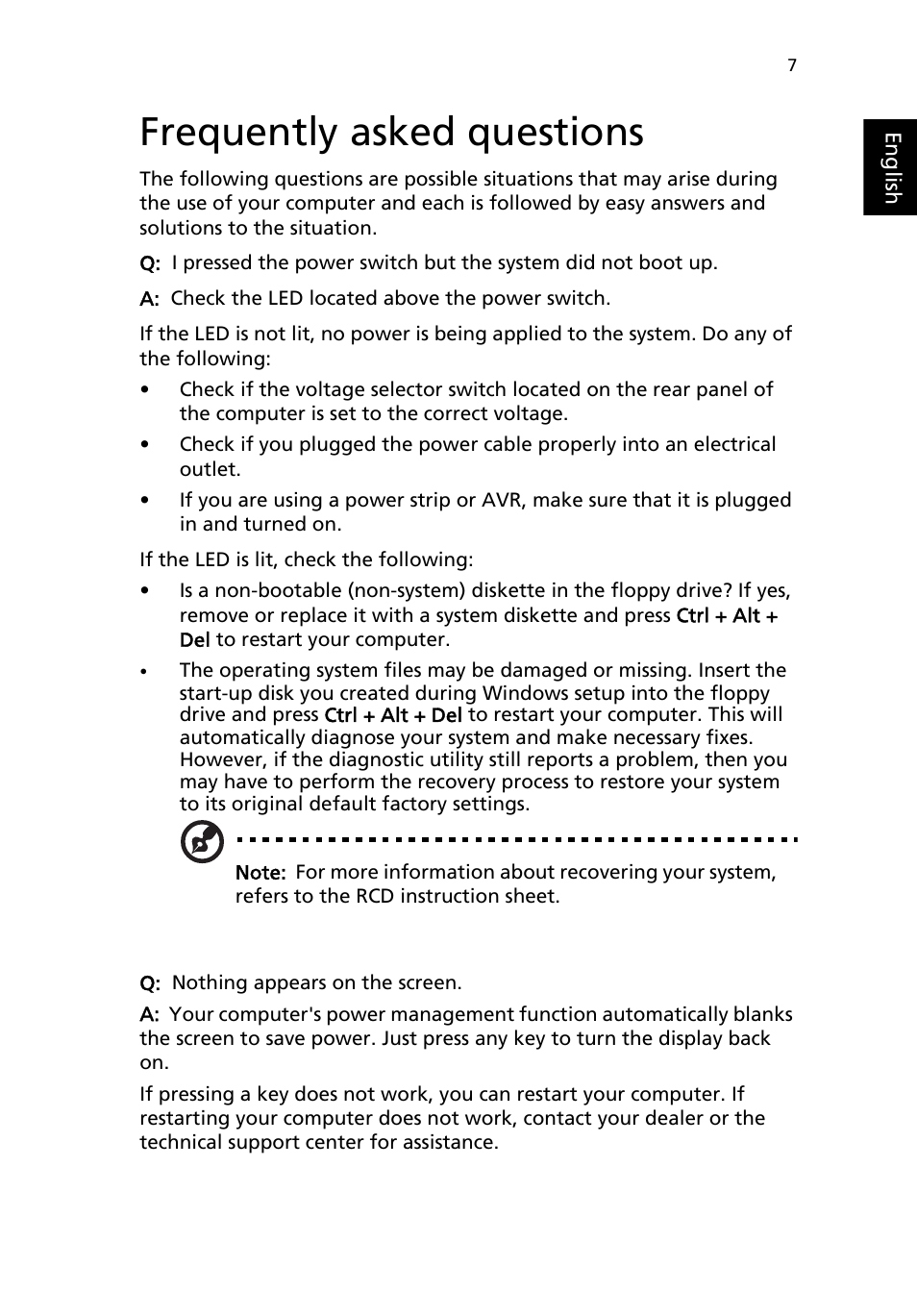 Frequently asked questions | Acer Aspire Z5801 User Manual | Page 17 / 29