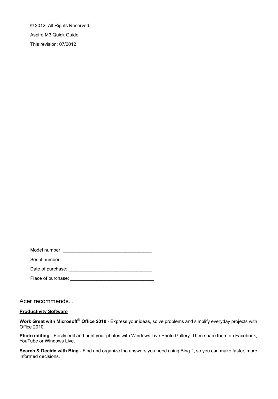 Acer recommends | Acer Aspire M3-581T User Manual | Page 2 / 11