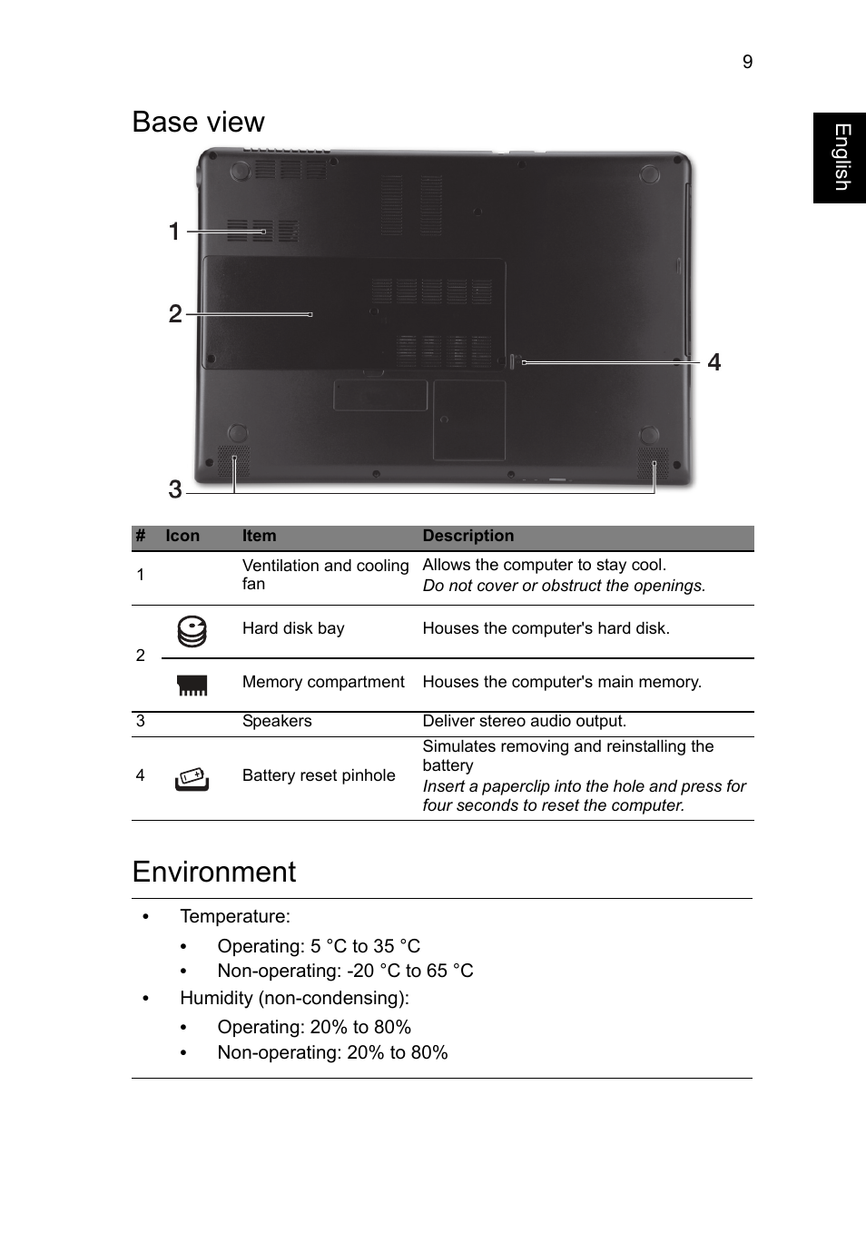 Base view, Environment, Base view environment | Acer Aspire M3-581T User Manual | Page 9 / 11