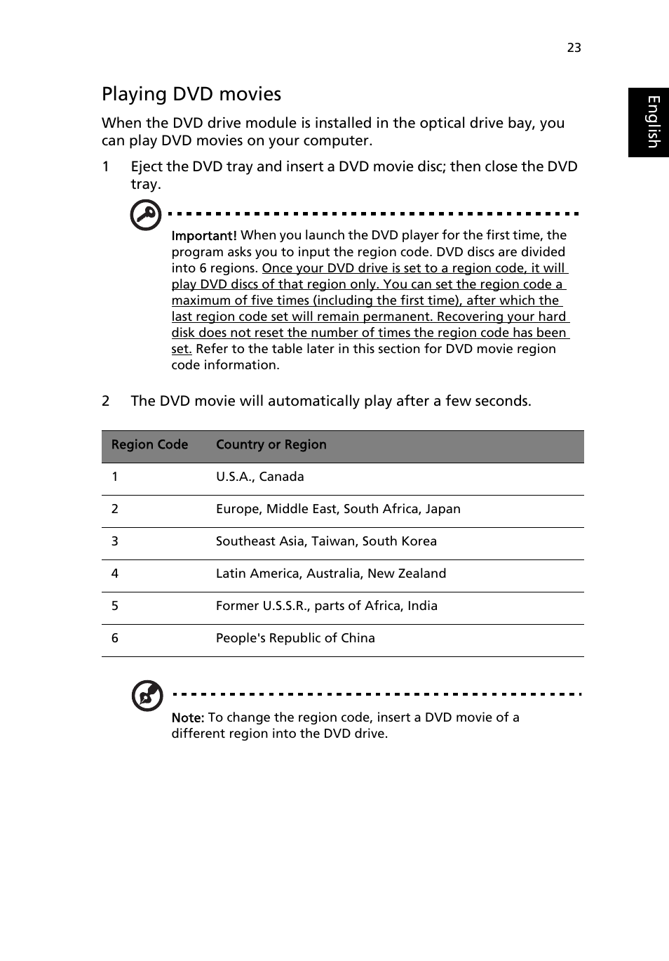 Playing dvd movies | Acer TravelMate 2500 User Manual | Page 31 / 78