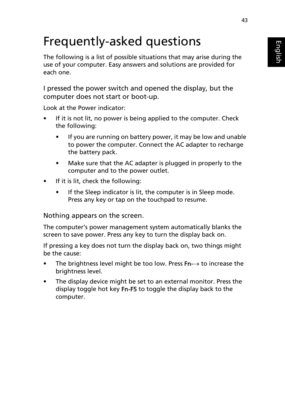 Frequently-asked questions | Acer TravelMate 2500 User Manual | Page 51 / 78