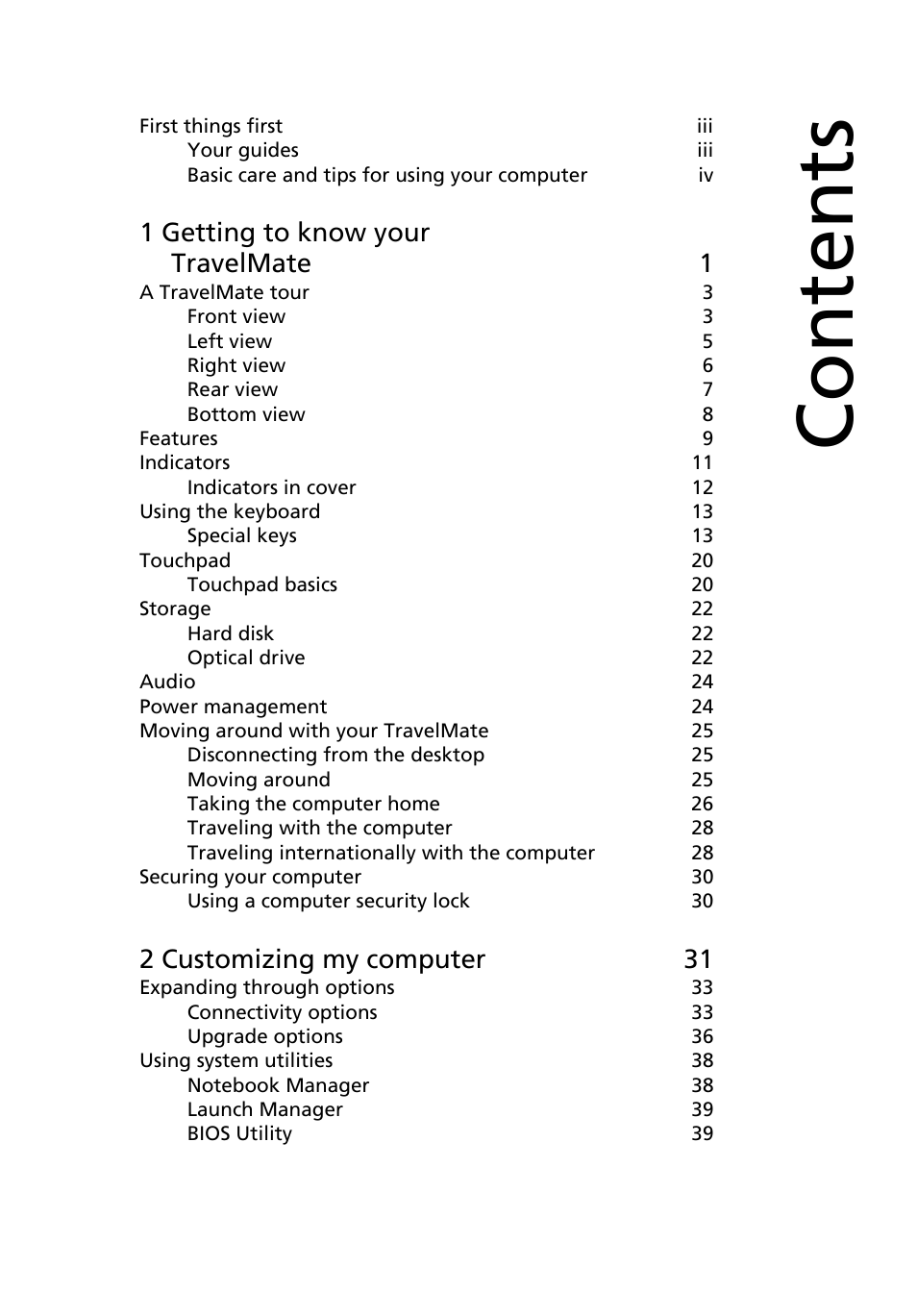 Acer TravelMate 2500 User Manual | Page 7 / 78