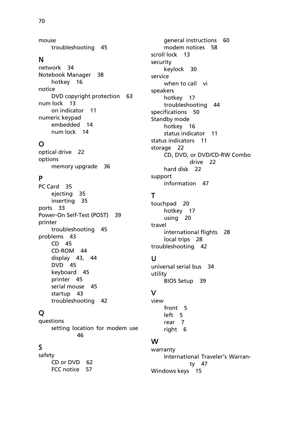 Acer TravelMate 2500 User Manual | Page 78 / 78