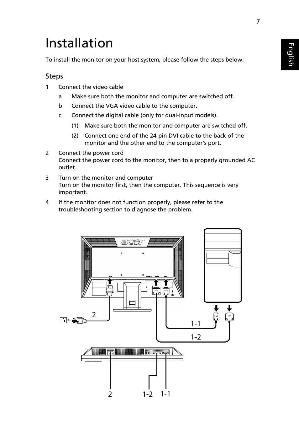 Installation | Acer V203HV User Manual | Page 21 / 28