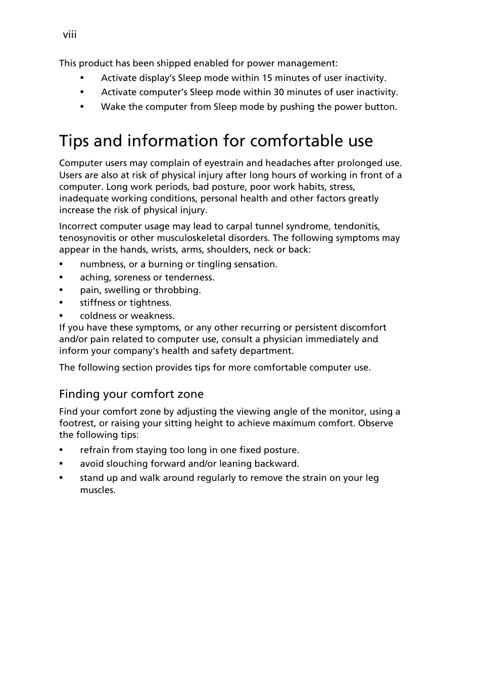 Tips and information for comfortable use | Acer V203HV User Manual | Page 8 / 28