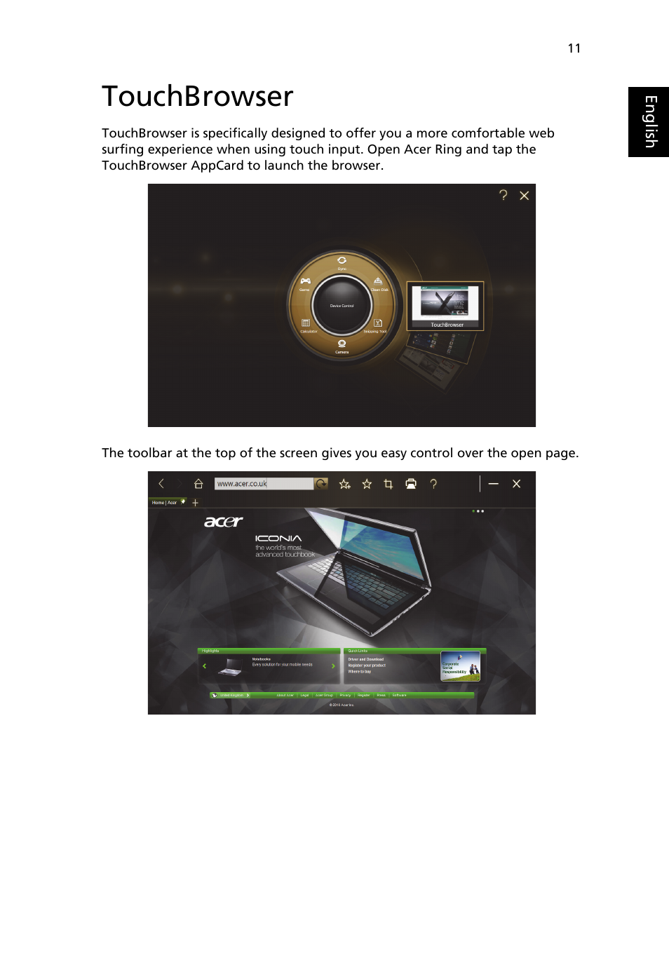 Touchbrowser | Acer W500P User Manual | Page 15 / 32
