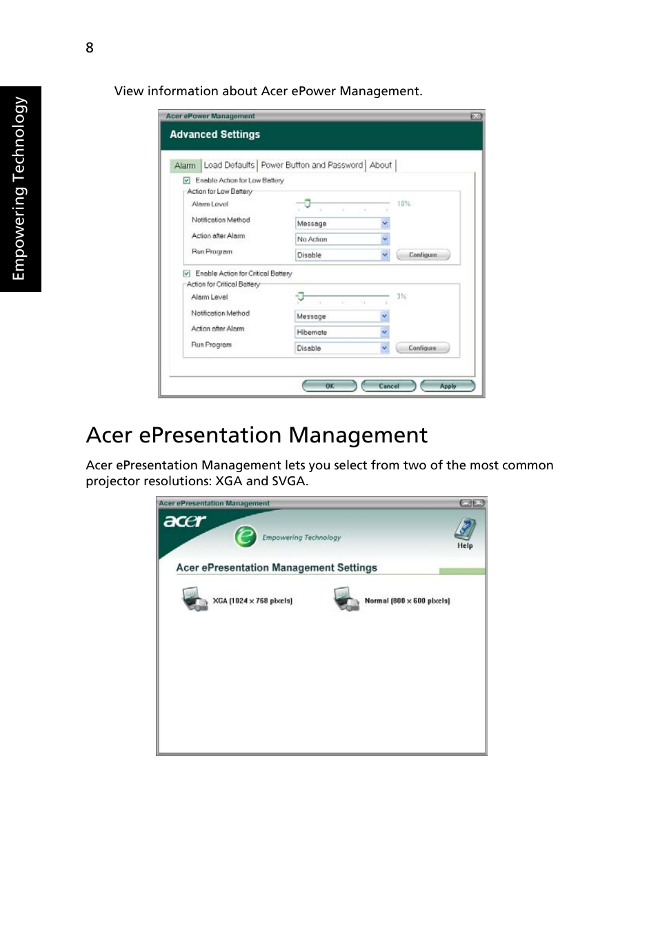 Acer epresentation management | Acer TravelMate 4100 User Manual | Page 18 / 76