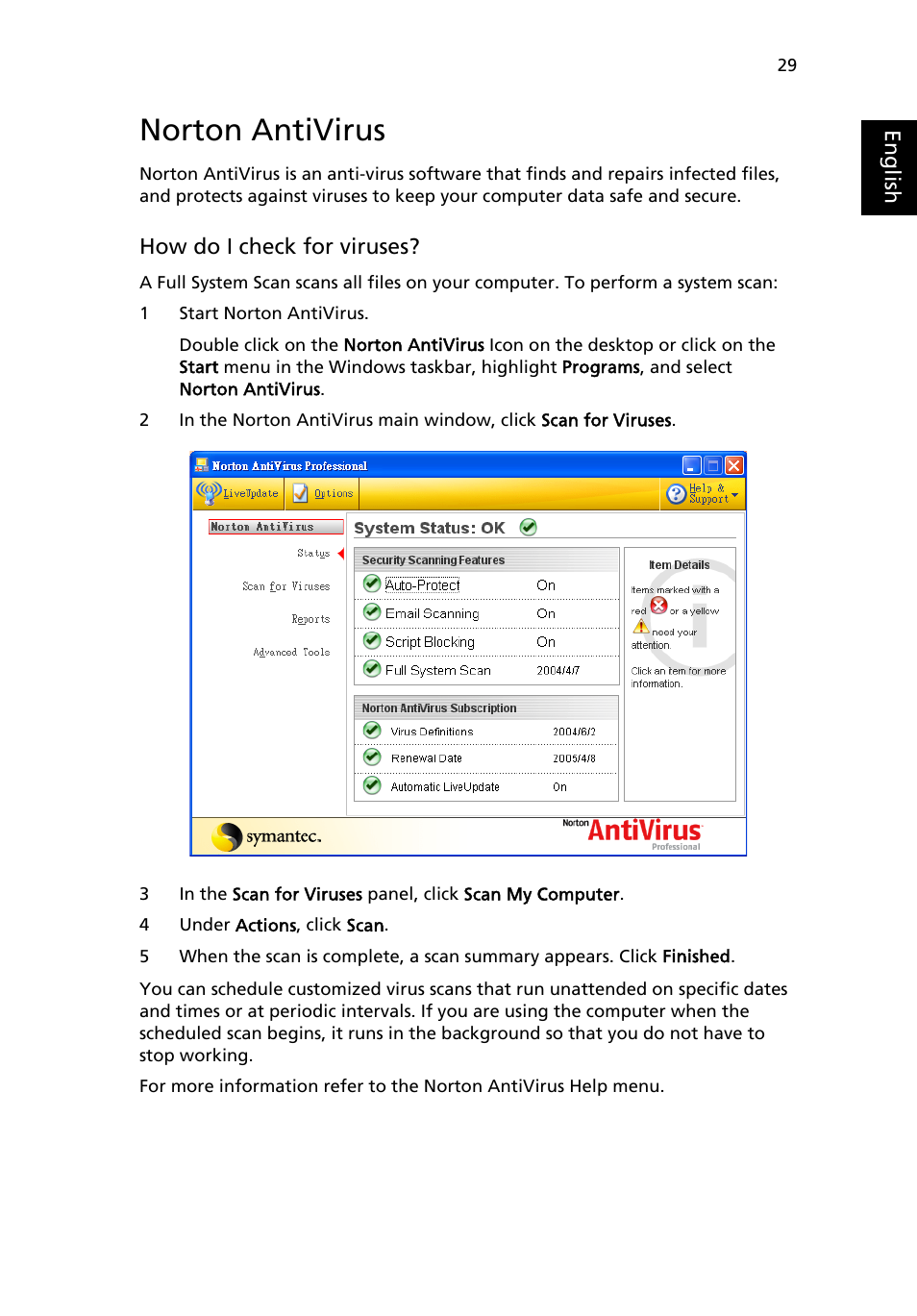 Norton antivirus | Acer TravelMate 4100 User Manual | Page 39 / 76