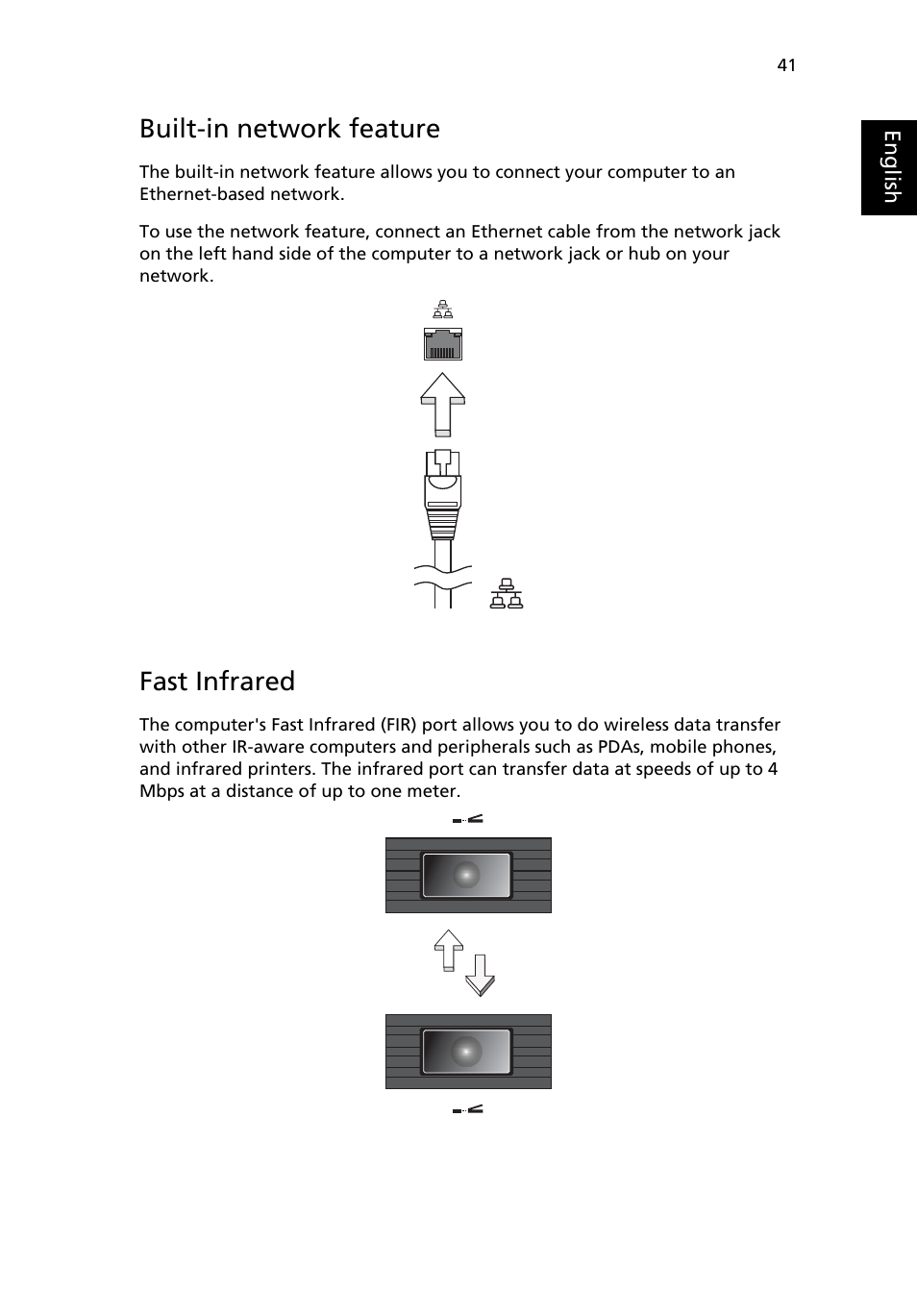 Built-in network feature, Fast infrared | Acer TravelMate 4100 User Manual | Page 51 / 76