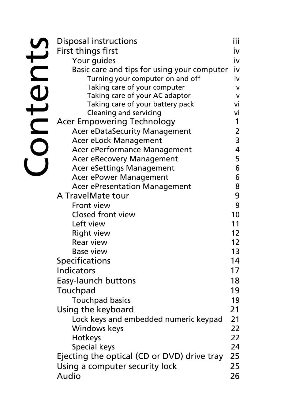 Acer TravelMate 4100 User Manual | Page 7 / 76