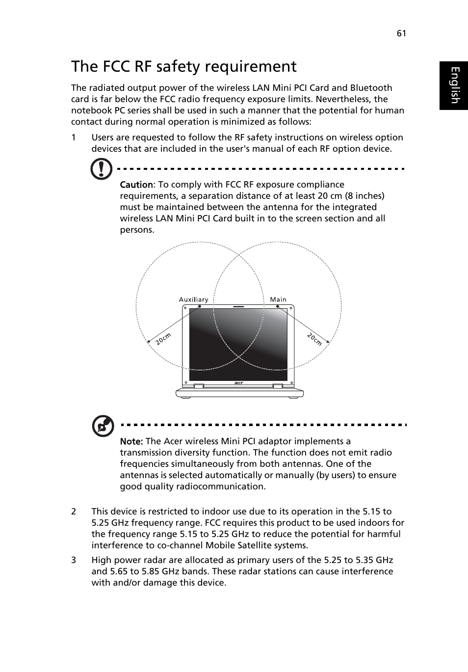 The fcc rf safety requirement | Acer TravelMate 4100 User Manual | Page 71 / 76