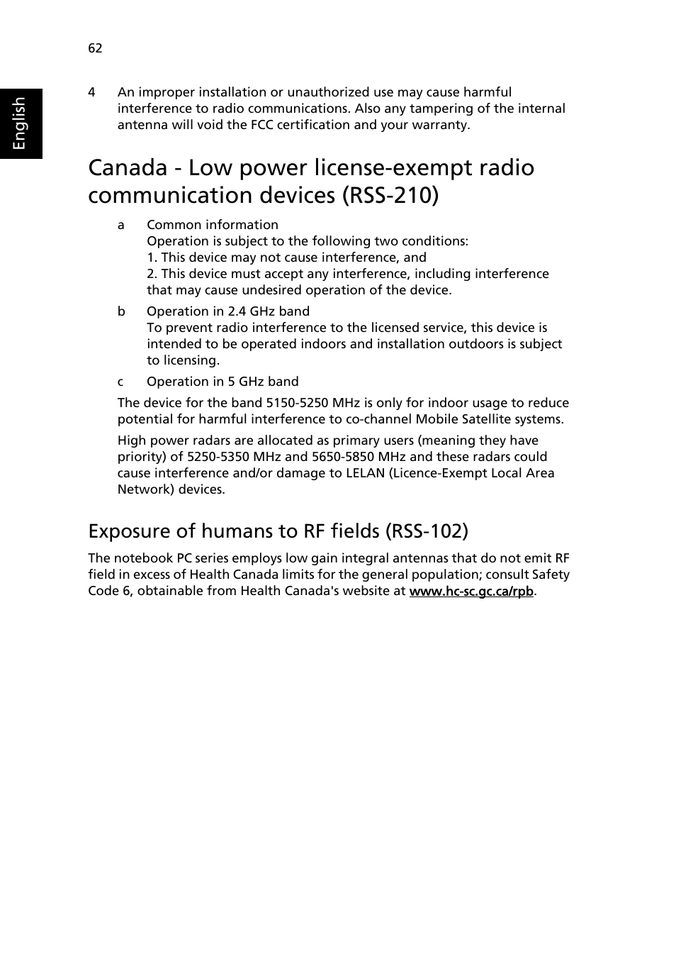 Exposure of humans to rf fields (rss-102) | Acer TravelMate 4100 User Manual | Page 72 / 76