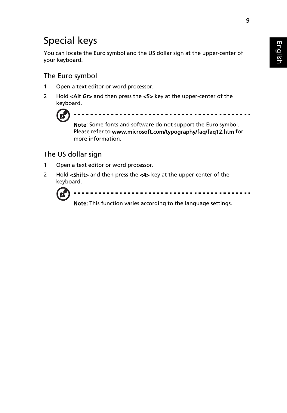 Special keys | Acer AO531h User Manual | Page 27 / 52