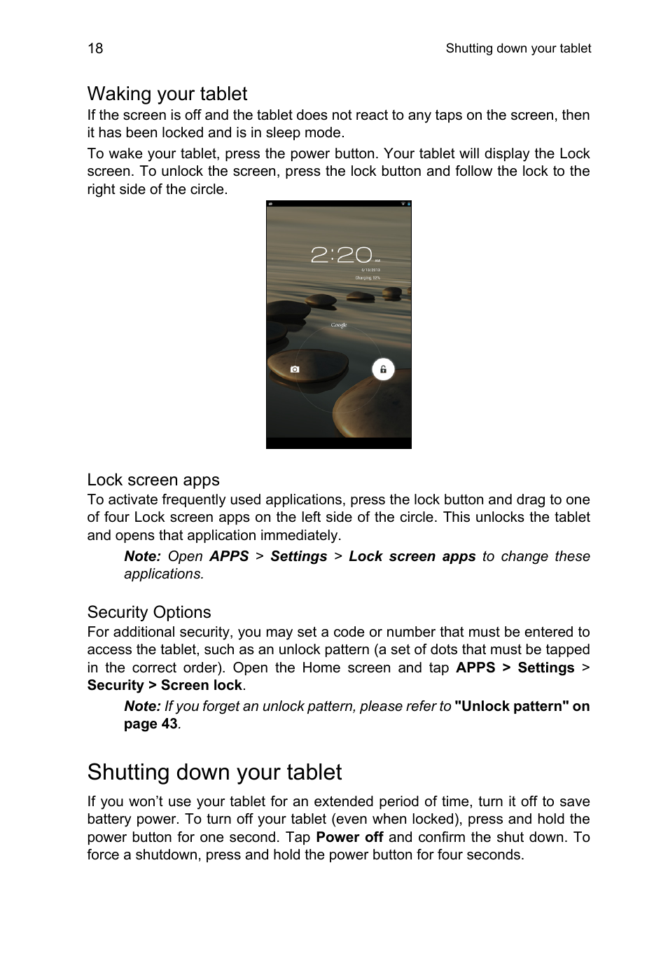 Waking your tablet, Shutting down your tablet | Acer B1-710 User Manual | Page 18 / 48