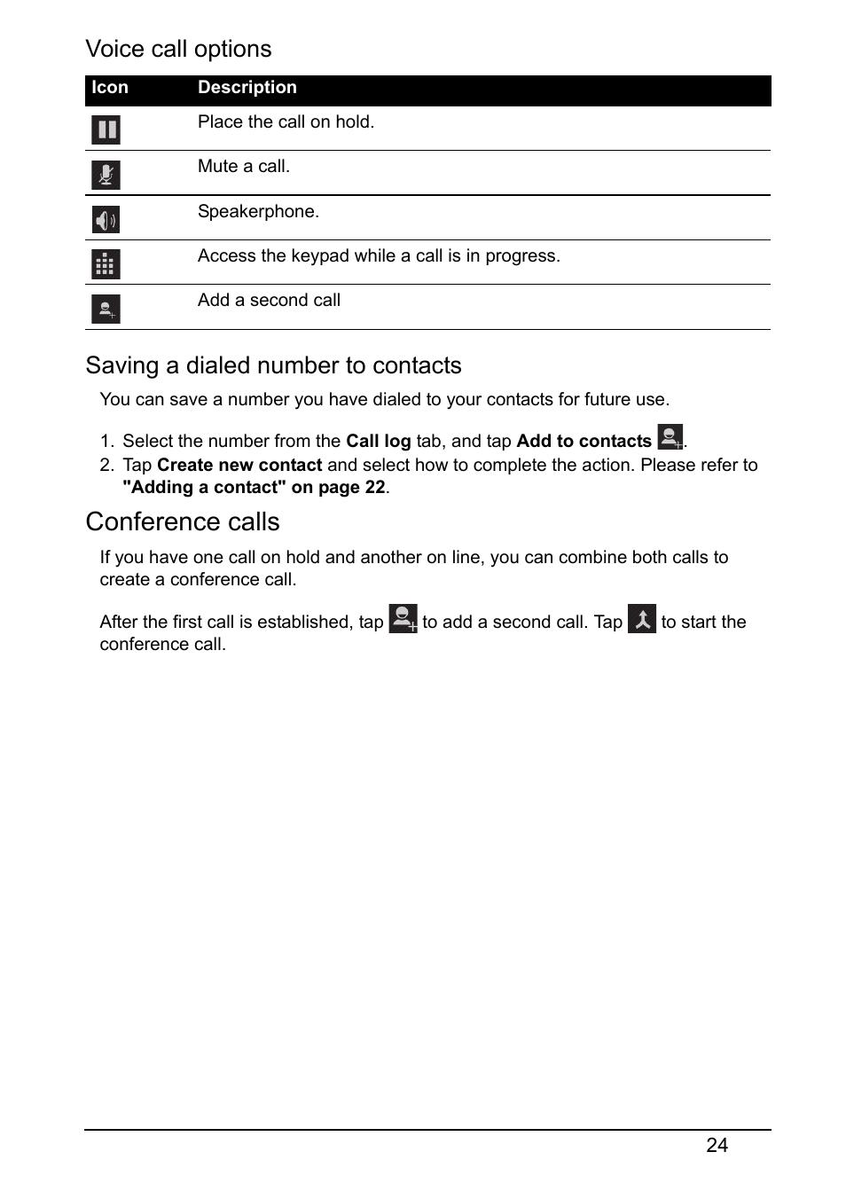 Conference calls | Acer Z120 User Manual | Page 24 / 63