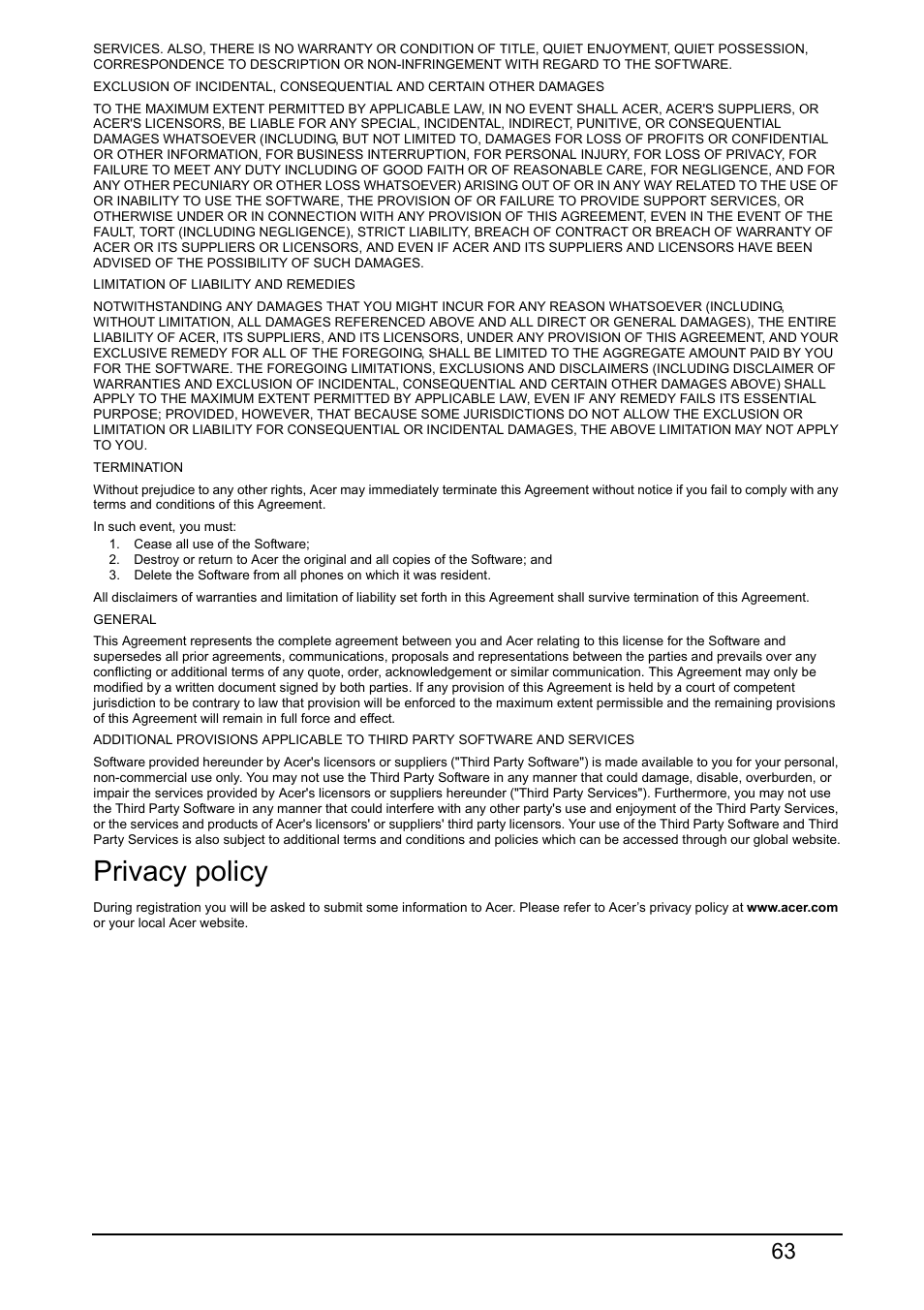 Privacy policy | Acer Z120 User Manual | Page 63 / 63