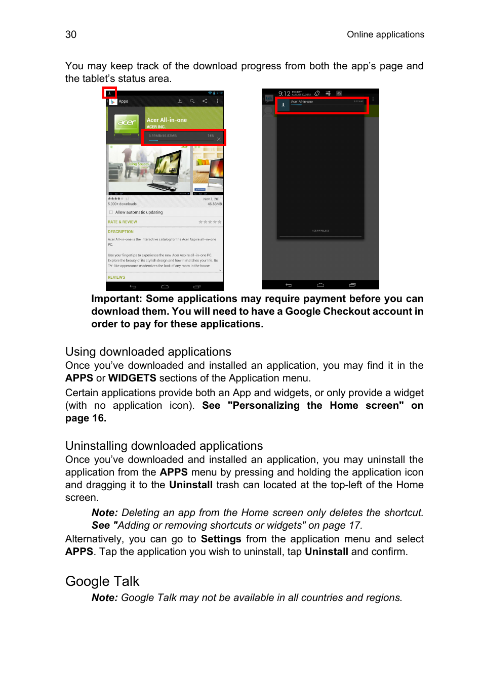 Google talk | Acer A1-810 User Manual | Page 30 / 53
