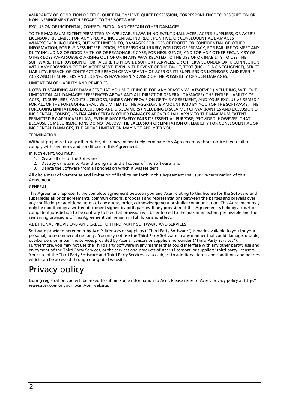 Privacy policy | Acer Liquid E User Manual | Page 4 / 57