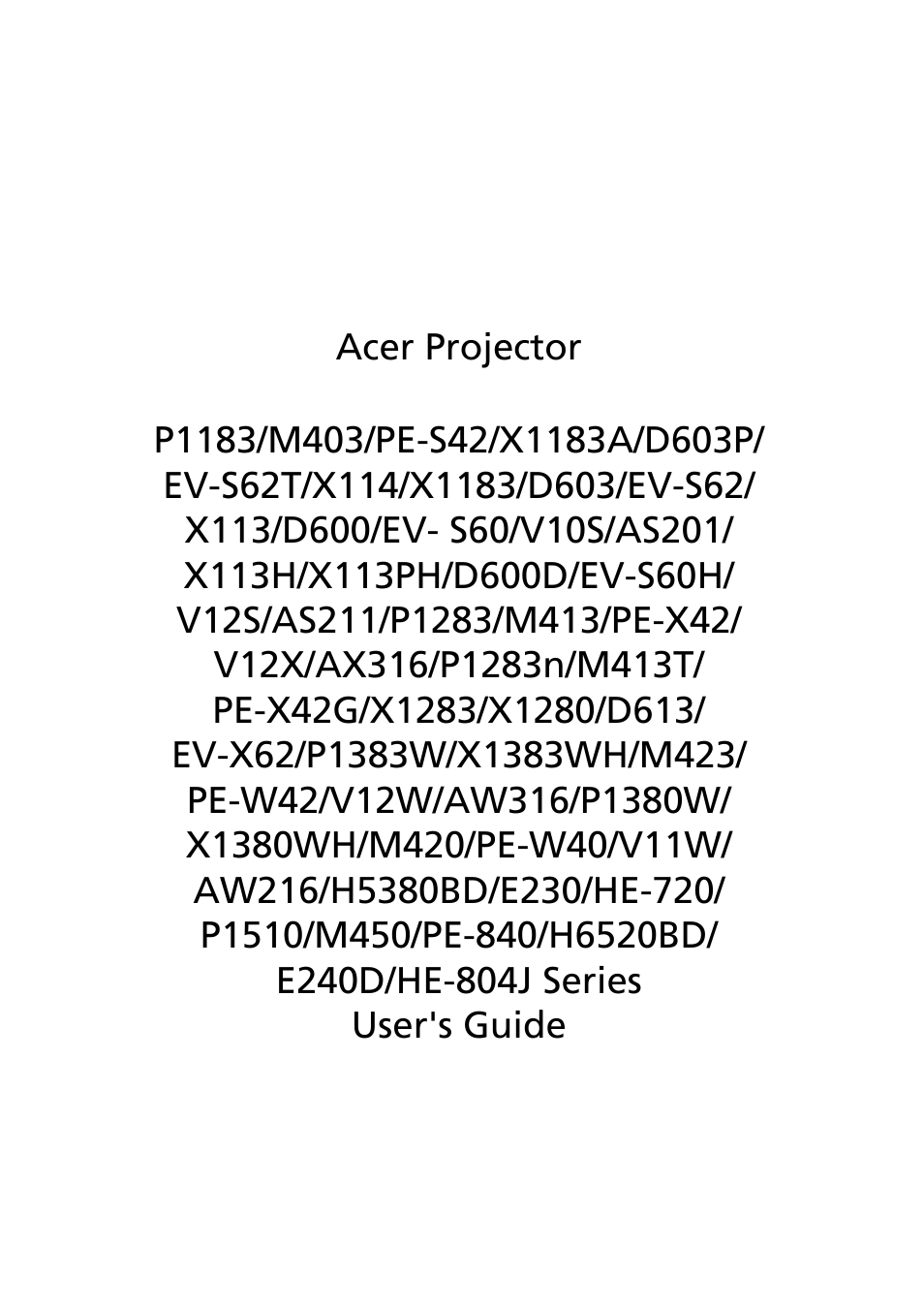 Acer X113H User Manual | 70 pages