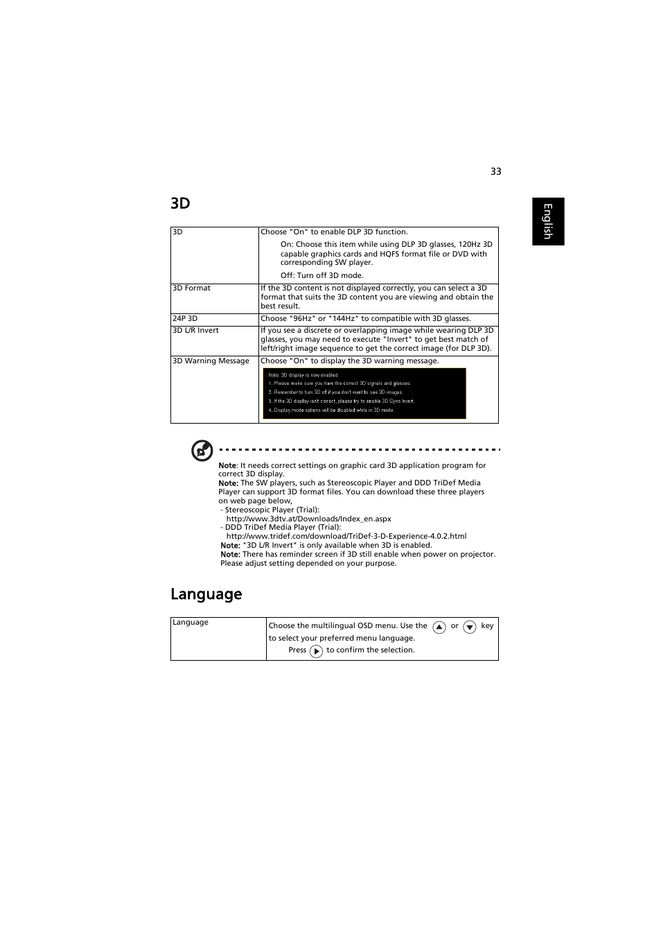 Language | Acer X113H User Manual | Page 43 / 70