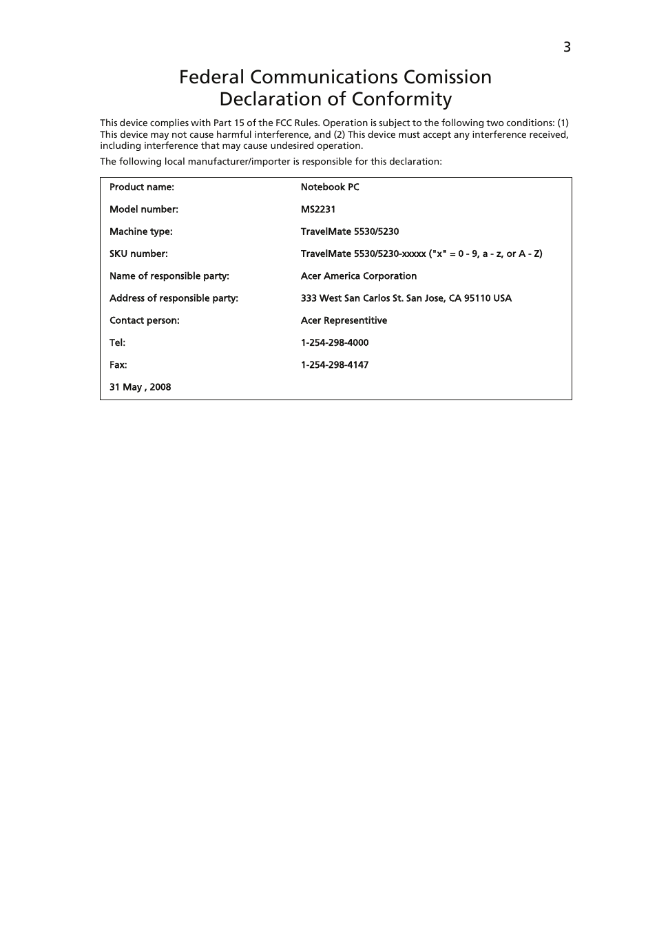 Acer TravelMate 5230 User Manual | Page 3 / 14